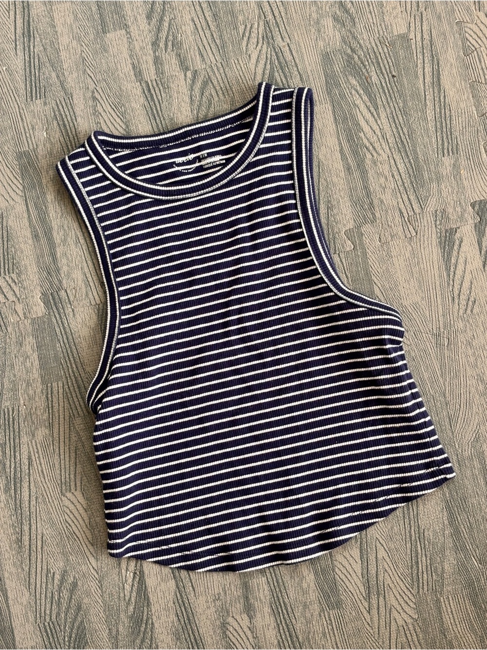 Aerie Striped Navy and White Ribbed Tank Top